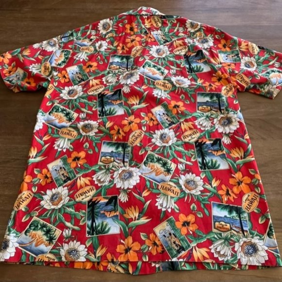 Vtg Banana Jack Honolulu Hawaiian Shirt Mens Large Floral All Over Print S/S Red - Picture 6 of 6